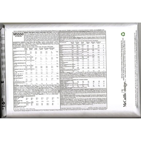 McCalls M5550 Misses and Mens S to L Santa Costumes and Bag Uncut Sewing Pattern - Picture 2 of 3